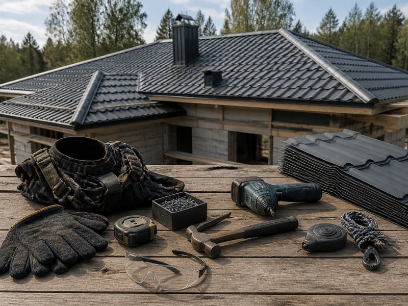 Что входит в смету: tools and materials laid out — Монтаж вальмовой и полувальмовой крыши